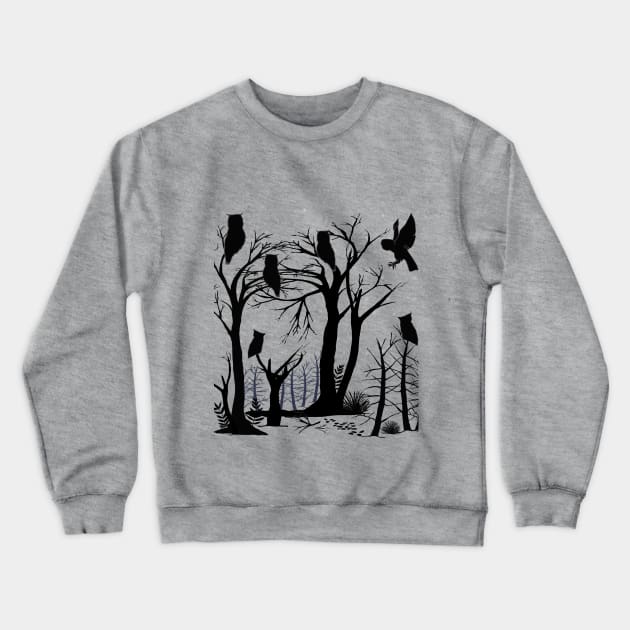 Mysterious Owls in Silhouette Crewneck Sweatshirt by Blissful Drizzle